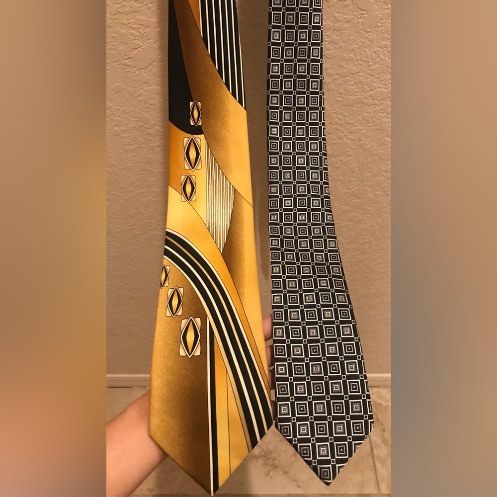 DAVVERO BENINO 100% POLYESTER PRINT TIE & CHRISTIAN AUJARD PARIS GEOMETRIC TIE - Picture 2 of 14
